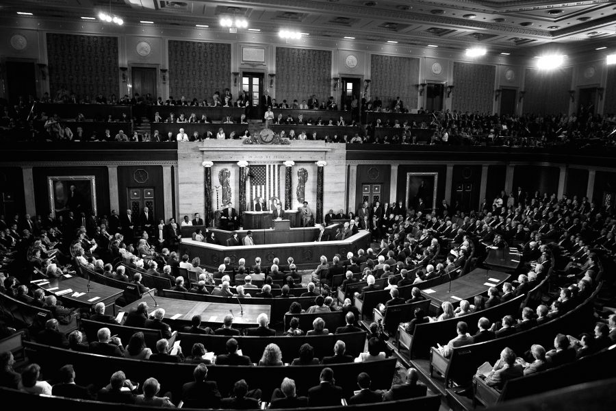A joint session of Congress meets to hear an address.